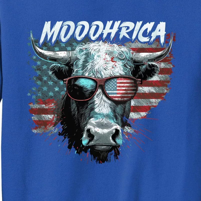 Patriotic Cow American Flag Mooohrica 4th Of July Farmer Gift Tall Sweatshirt