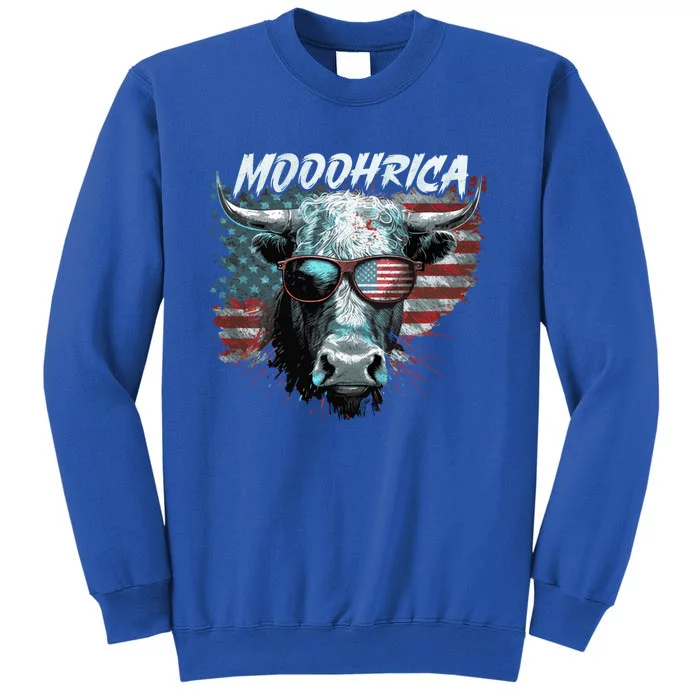 Patriotic Cow American Flag Mooohrica 4th Of July Farmer Gift Tall Sweatshirt