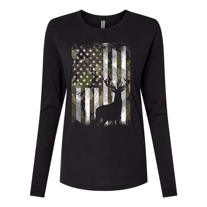 Patriotic Camo American Flag Deer Hunter Hunting Gift Womens Cotton Relaxed Long Sleeve T-Shirt