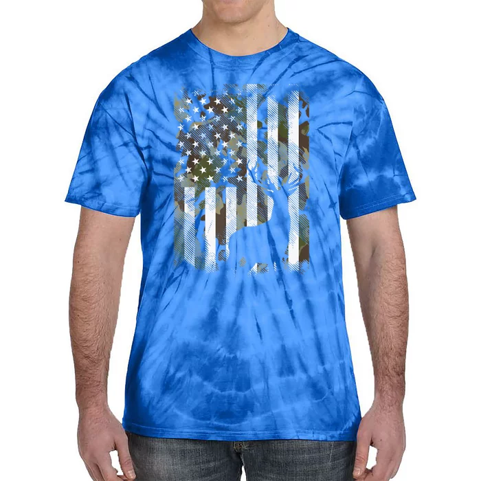 Patriotic Camo American Flag Deer Hunter Hunting Gift Tie-Dye T-Shirt