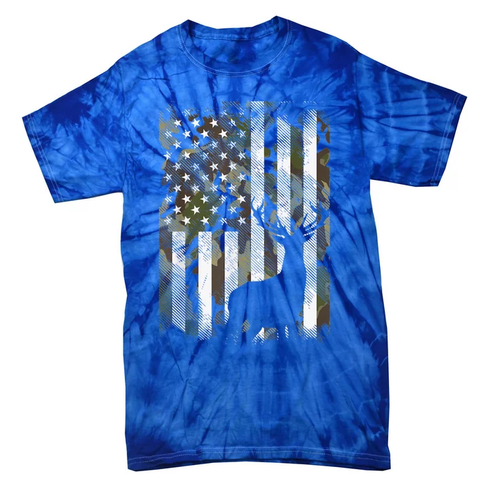 Patriotic Camo American Flag Deer Hunter Hunting Gift Tie-Dye T-Shirt