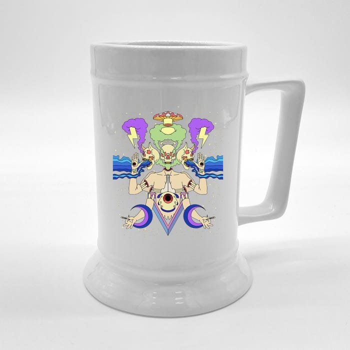 Psychedelic Crazy Abstract Art Sick Colorful Hippie Trippy Front & Back Beer Stein