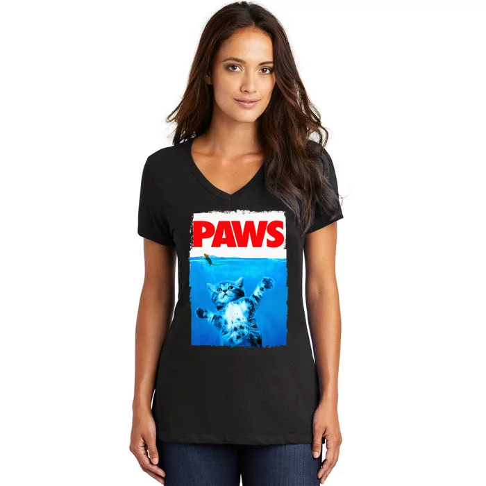 Paws Cat And Mouse Top Cute Funny Cat Lover Parody Top Women's V-Neck T-Shirt