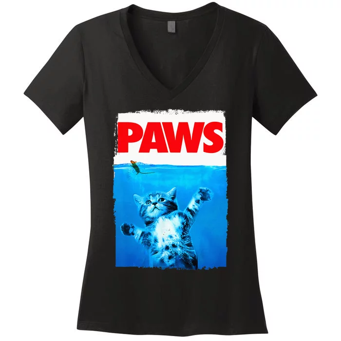 Paws Cat And Mouse Top Cute Funny Cat Lover Parody Top Women's V-Neck T-Shirt