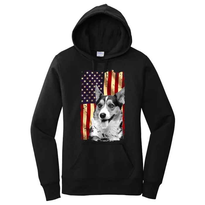 Patriotic Corgi American Flag July 4th Dog Lover Women's Pullover Hoodie