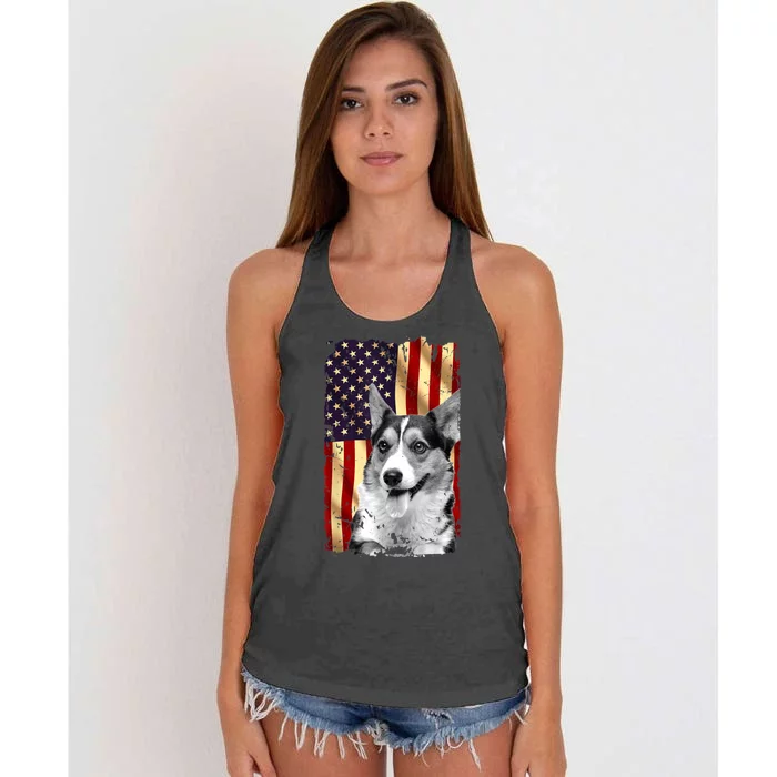 Patriotic Corgi American Flag July 4th Dog Lover Women's Knotted Racerback Tank