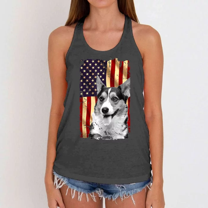 Patriotic Corgi American Flag July 4th Dog Lover Women's Knotted Racerback Tank