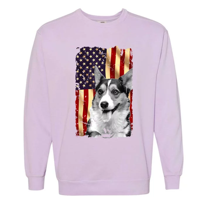 Patriotic Corgi American Flag July 4th Dog Lover Garment-Dyed Sweatshirt