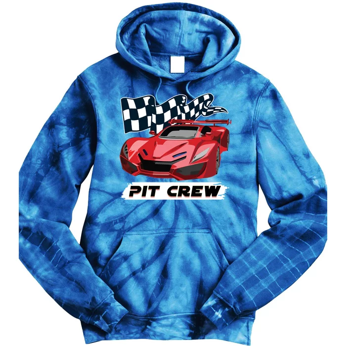 Pit Crew Auto Mechanics Checkered Flags Flaming Racing Car Gift Tie Dye Hoodie