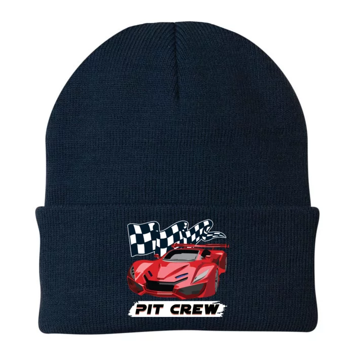 Pit Crew Auto Mechanics Checkered Flags Flaming Racing Car Gift Knit Cap Winter Beanie