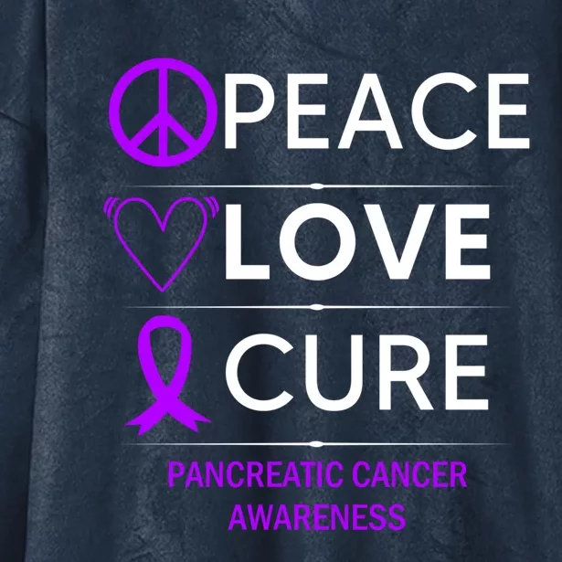 Pancreatic Cancer Awareness Peace Love Cure Purple Ribbon Gift Hooded Wearable Blanket