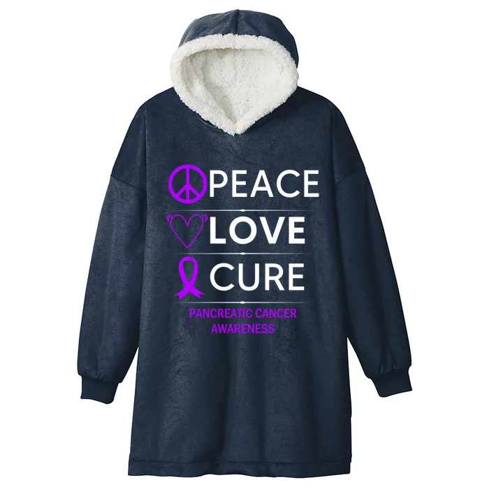 Pancreatic Cancer Awareness Peace Love Cure Purple Ribbon Gift Hooded Wearable Blanket