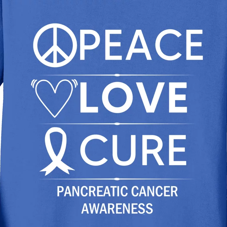 Pancreatic Cancer Awareness Peace Love Cure Purple Ribbon Gift Kids Long Sleeve Shirt