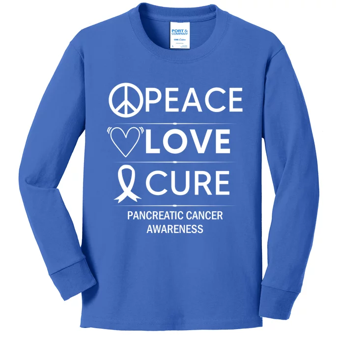 Pancreatic Cancer Awareness Peace Love Cure Purple Ribbon Gift Kids Long Sleeve Shirt