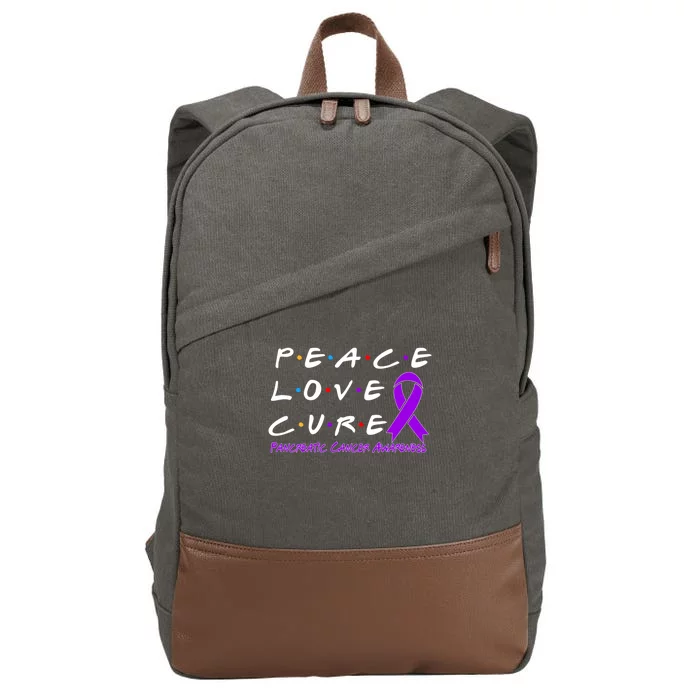 Pancreatic Cancer Awareness Peace Love Cure Meaningful Gift Cotton Canvas Backpack