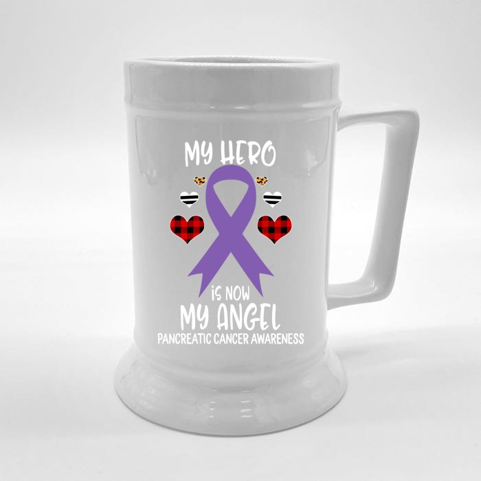 Pancreatic Cancer Awareness Remembrance Hero Is Now My Angel Meaningful Gift Front & Back Beer Stein