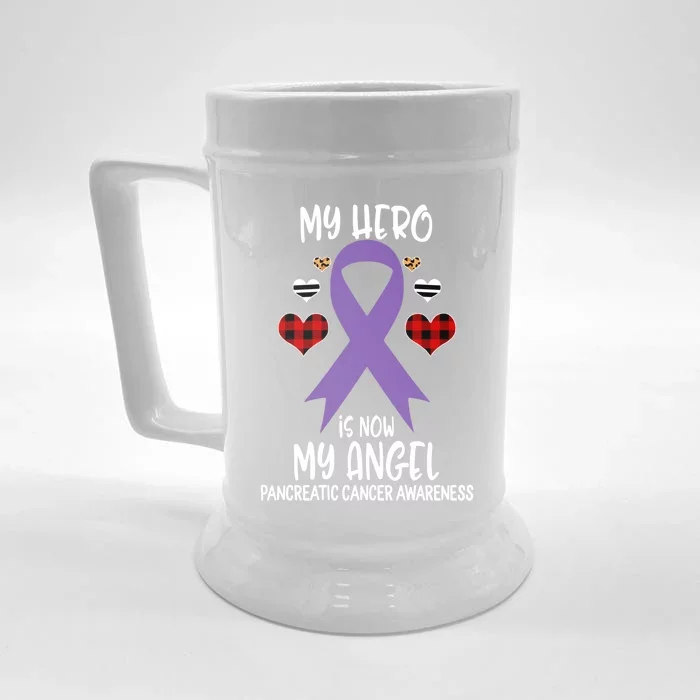 Pancreatic Cancer Awareness Remembrance Hero Is Now My Angel Meaningful Gift Front & Back Beer Stein