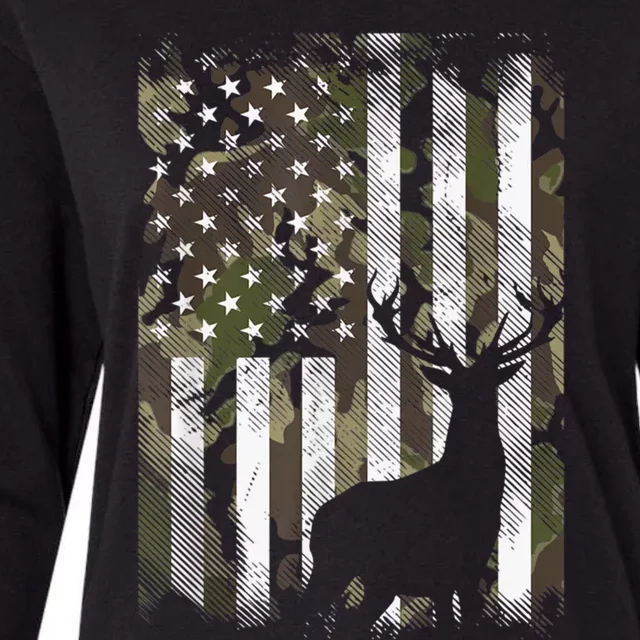 Patriotic Camo American Flag Deer Hunter Hunting Cute Gift Womens Cotton Relaxed Long Sleeve T-Shirt