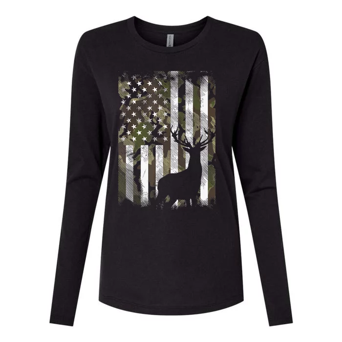 Patriotic Camo American Flag Deer Hunter Hunting Cute Gift Womens Cotton Relaxed Long Sleeve T-Shirt