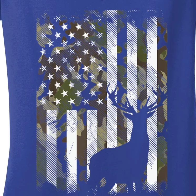 Patriotic Camo American Flag Deer Hunter Hunting Cute Gift Women's V-Neck T-Shirt