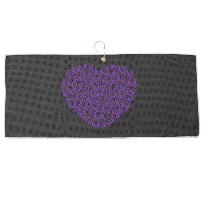 Pancreatic Cancer Awareness Purple Ribbon Heart Gift Support Large Microfiber Waffle Golf Towel