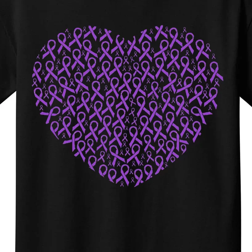 Pancreatic Cancer Awareness Purple Ribbon Heart Gift Support Kids T-Shirt