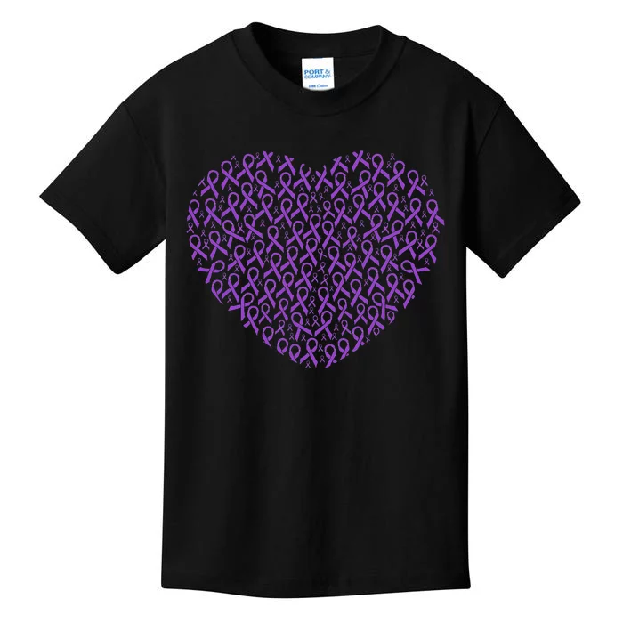 Pancreatic Cancer Awareness Purple Ribbon Heart Gift Support Kids T-Shirt