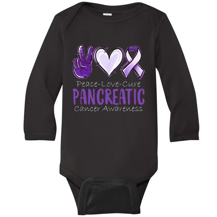 Pancreatic Cancer AwarenessPeace Love Cure Baby Long Sleeve Bodysuit