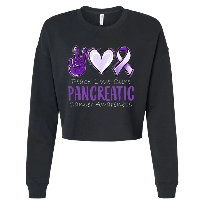 Pancreatic Cancer AwarenessPeace Love Cure Cropped Pullover Crew