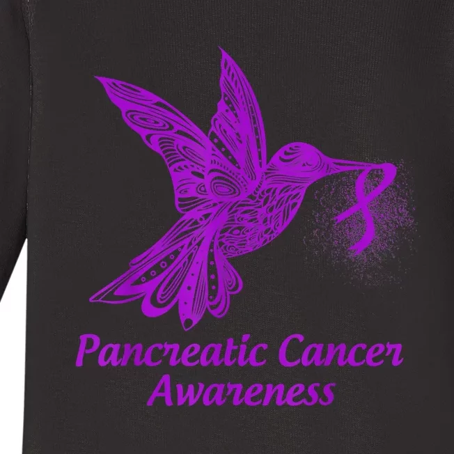 Pancreatic Cancer Awareness Hummingbird With Purple Ribbon Baby Long Sleeve Bodysuit