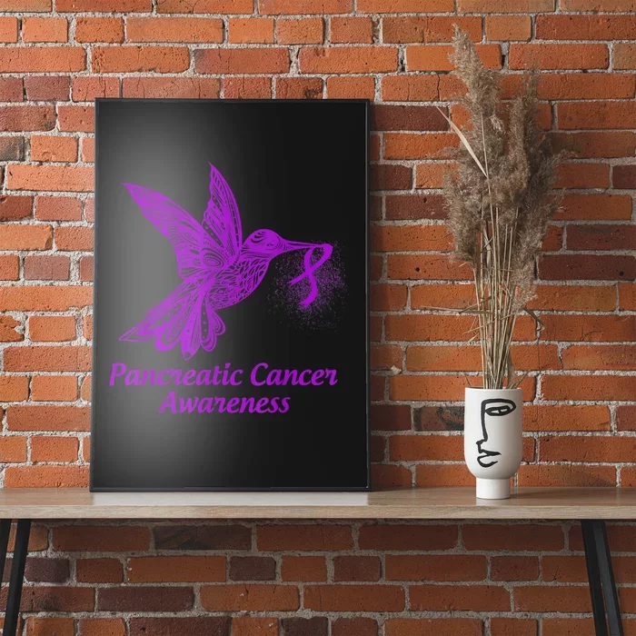 Pancreatic Cancer Awareness Hummingbird With Purple Ribbon Poster