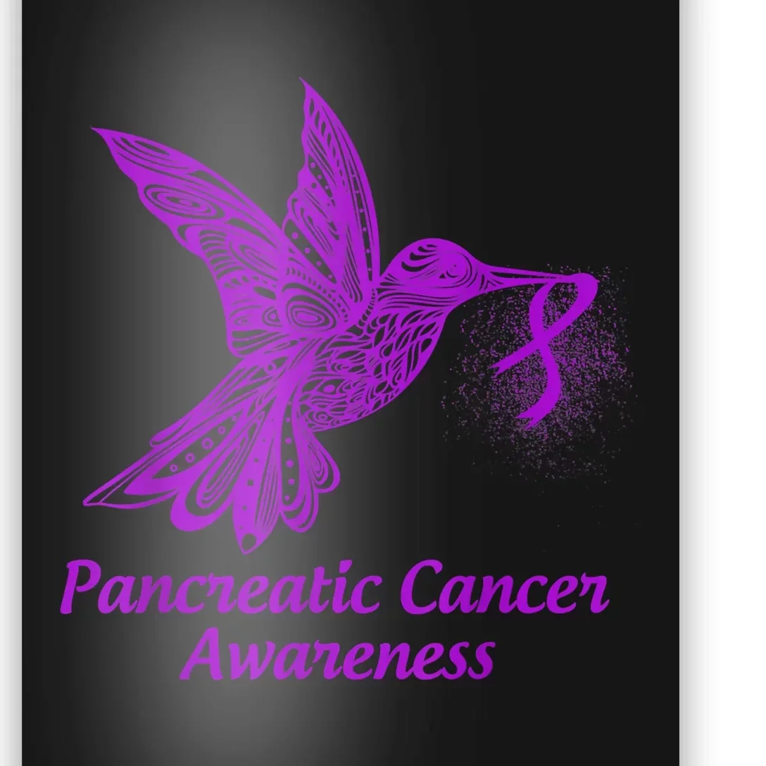 Pancreatic Cancer Awareness Hummingbird With Purple Ribbon Poster