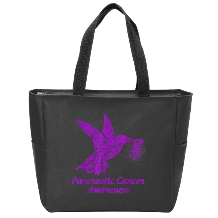 Pancreatic Cancer Awareness Hummingbird With Purple Ribbon Zip Tote Bag