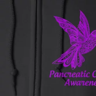 Pancreatic Cancer Awareness Hummingbird With Purple Ribbon Full Zip Hoodie