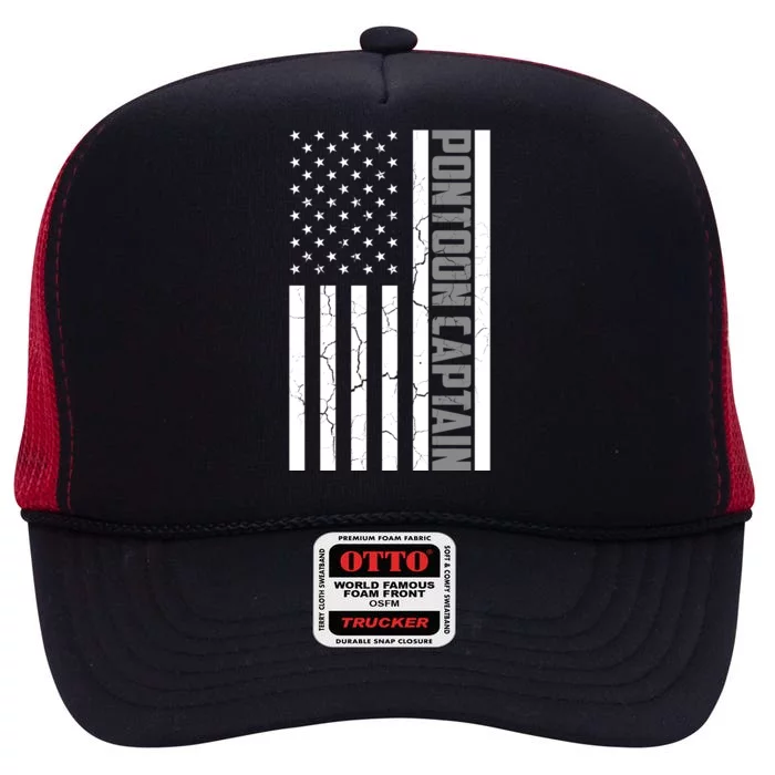 Pontoon Captain American Flag Pontooning Pontoon Boating High Crown Mesh Trucker Hat