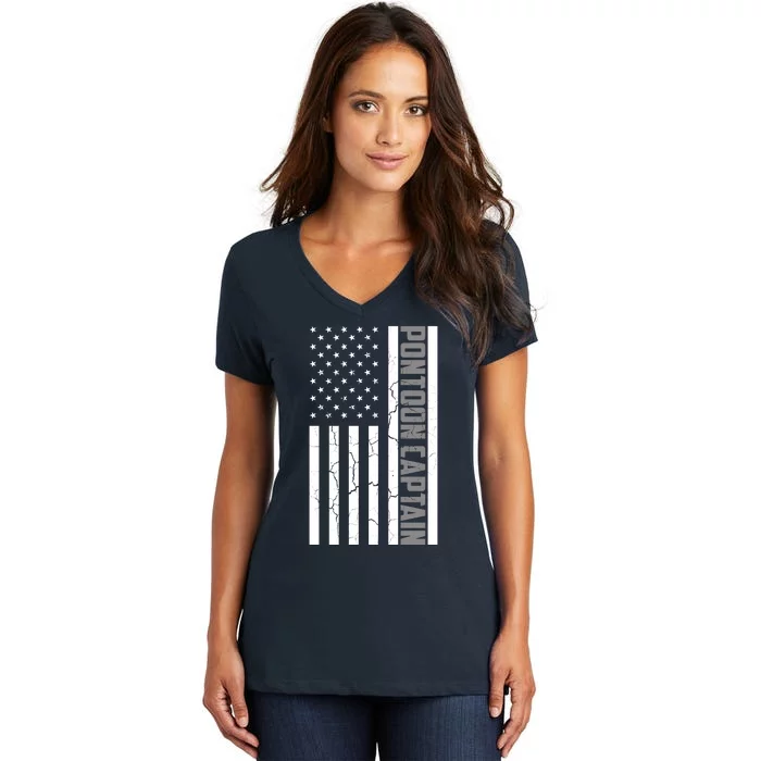 Pontoon Captain American Flag Pontooning Pontoon Boating Women's V-Neck T-Shirt