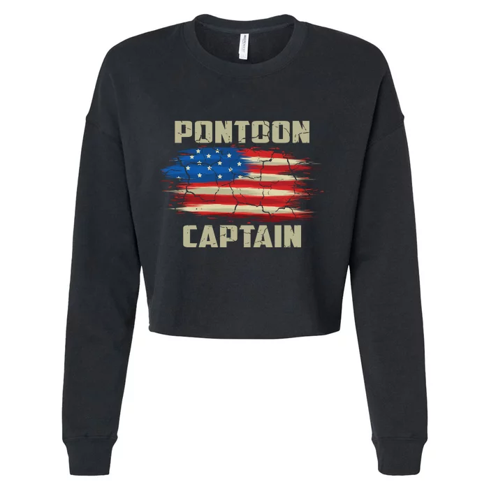 Pontoon Captain American Flag Pontooning Pontoon Boating Cropped Pullover Crew