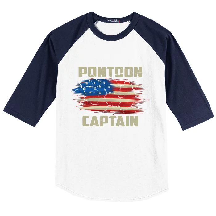 Pontoon Captain American Flag Pontooning Pontoon Boating Baseball Sleeve Shirt