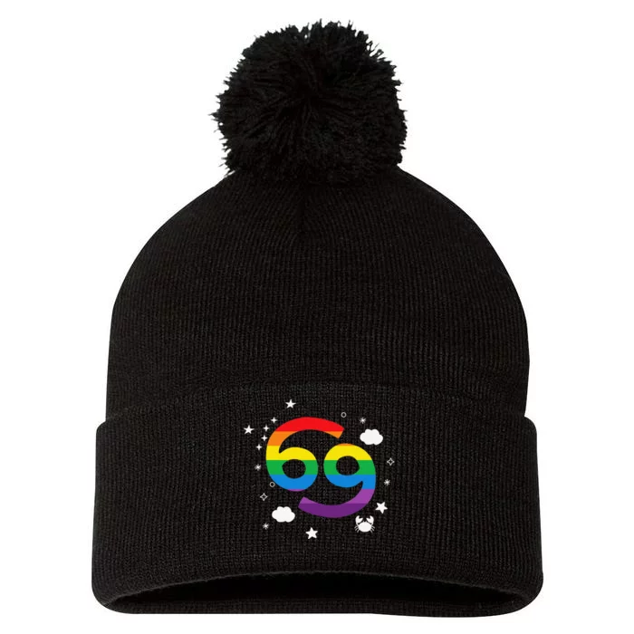 Proud Cancer Astrology Zodiac Sign Horoscope Rainbow Flag Pom Pom 12in Knit Beanie