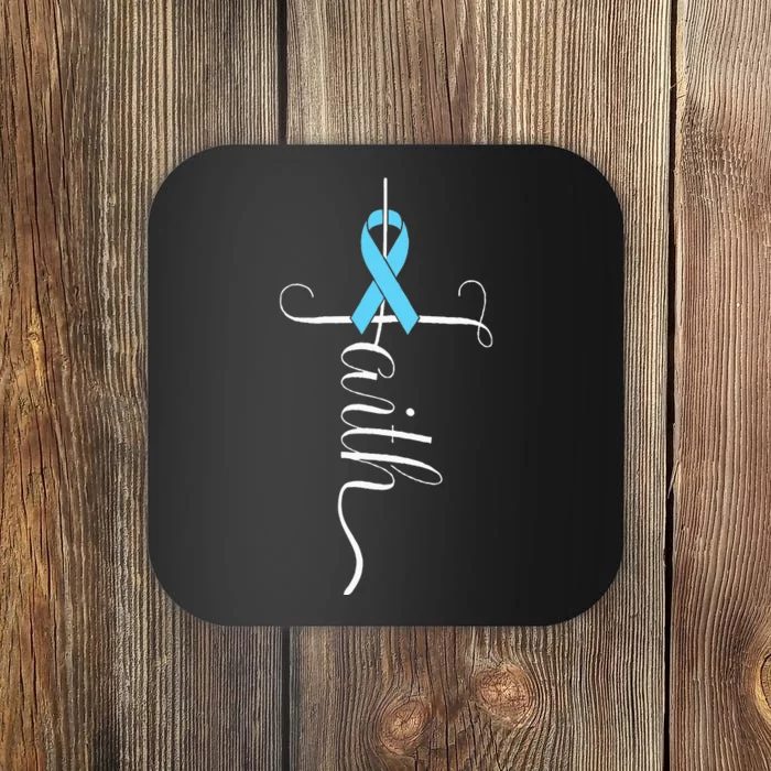 Prostate Cancer Awareness Light Blue Ribbon Faith Survivor Coaster