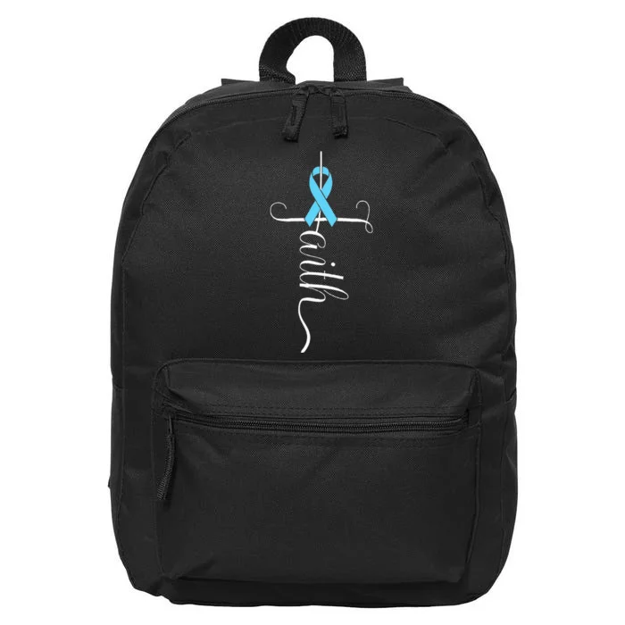 Prostate Cancer Awareness Light Blue Ribbon Faith Survivor 16 in Basic Backpack