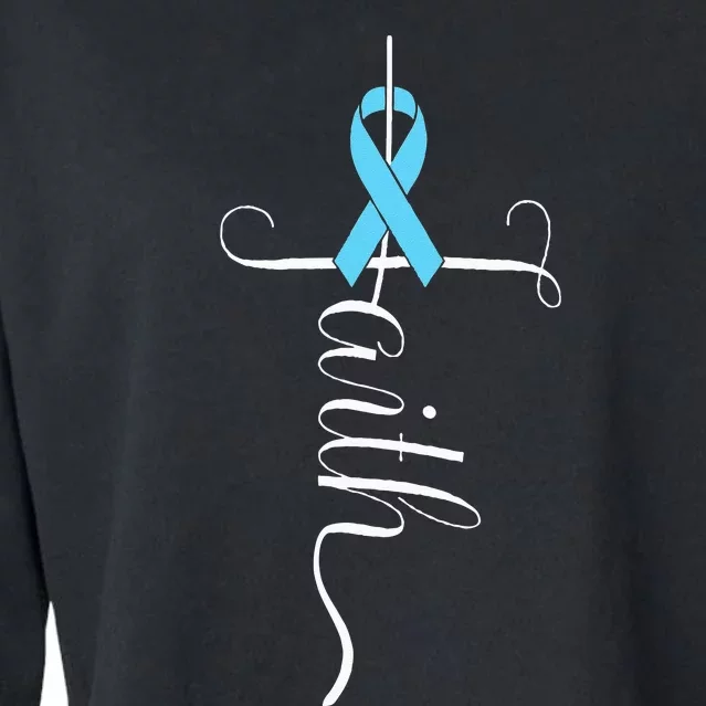 Prostate Cancer Awareness Light Blue Ribbon Faith Survivor Cropped Pullover Crew