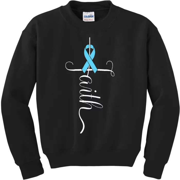 Prostate Cancer Awareness Light Blue Ribbon Faith Survivor Kids Sweatshirt