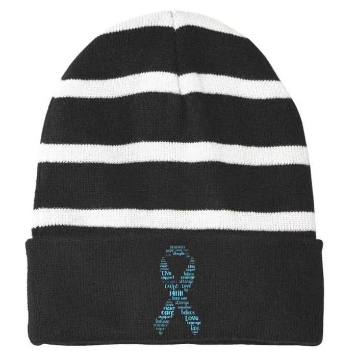 Prostate Cancer Awareness Light Blue Ribbon Survivor Striped Beanie with Solid Band