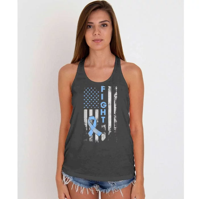 Prostate Cancer Awareness Fight American Flag Gifts Women's Knotted Racerback Tank