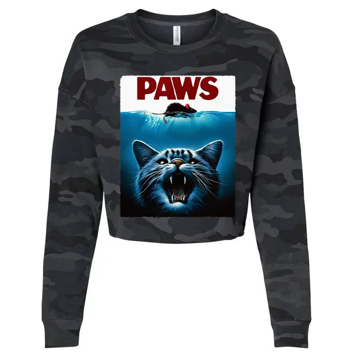 Paws Cat And Mouse Parody Funny Cat Cropped Pullover Crew