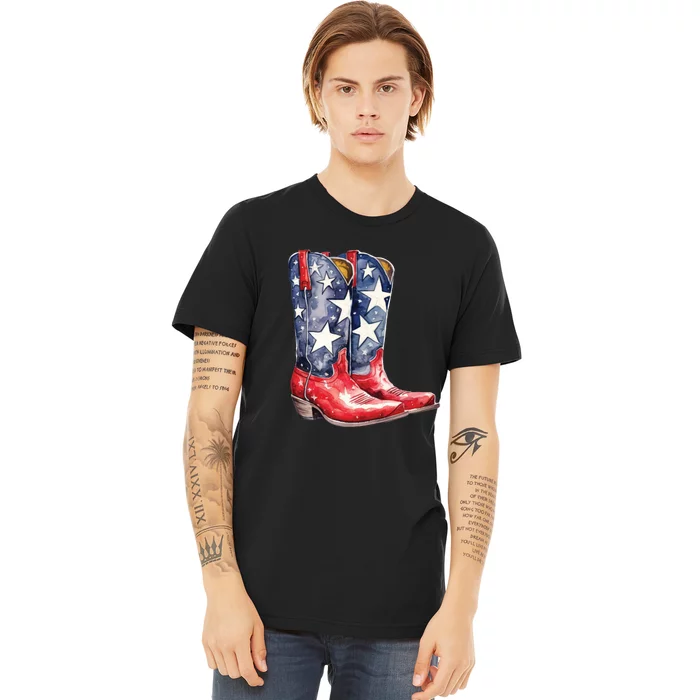 Cowboy Boots USA Flag Western Boot American Cowgirl Premium T-Shirt