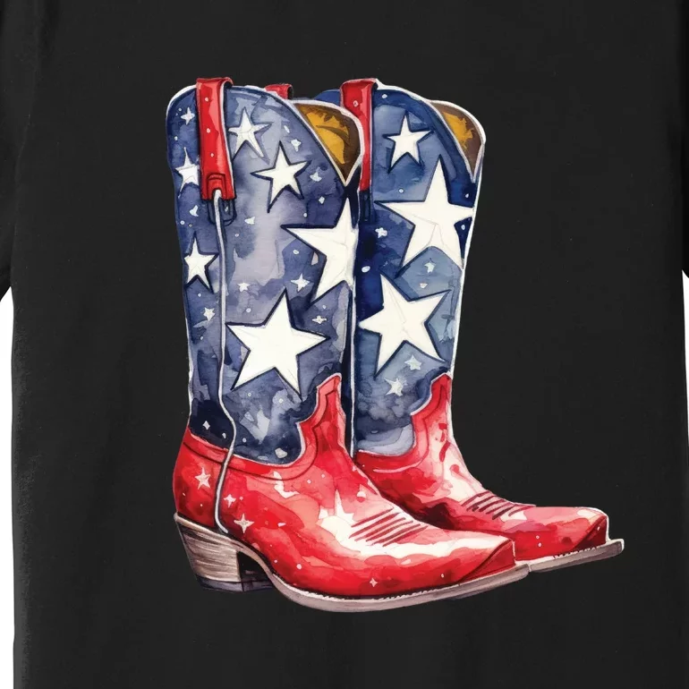 Cowboy Boots USA Flag Western Boot American Cowgirl Premium T-Shirt