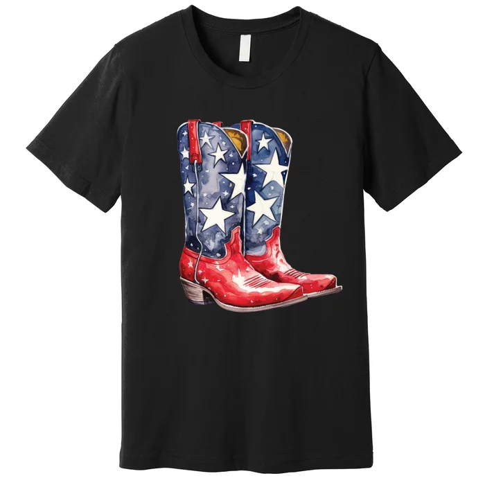 Cowboy Boots USA Flag Western Boot American Cowgirl Premium T-Shirt