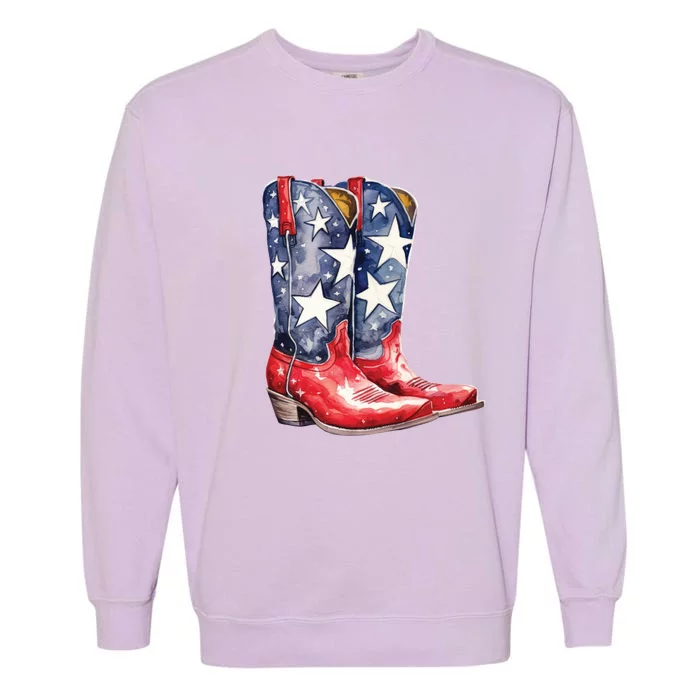 Cowboy Boots USA Flag Western Boot American Cowgirl Garment-Dyed Sweatshirt